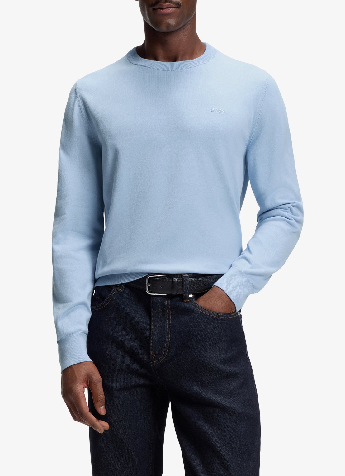 BOSS Fijngebreide trui met logo - detail 4 light/pastel blue-450 / blauw