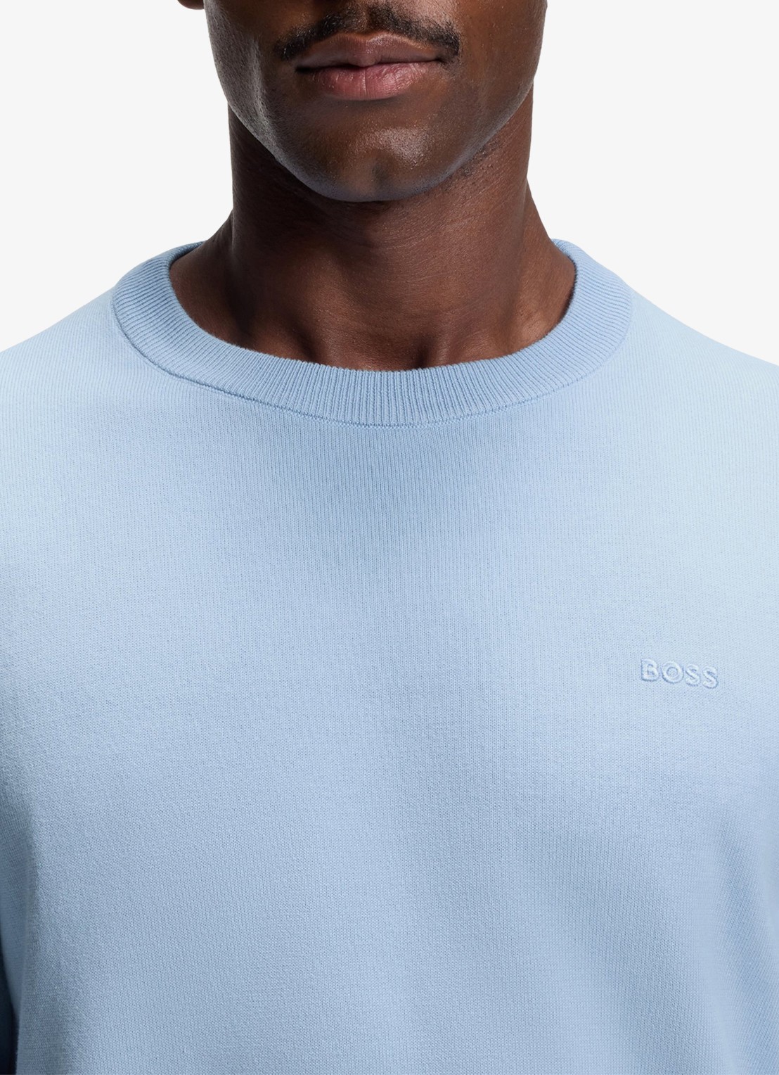 BOSS Fijngebreide trui met logo - detail 5 light/pastel blue-450 / blauw