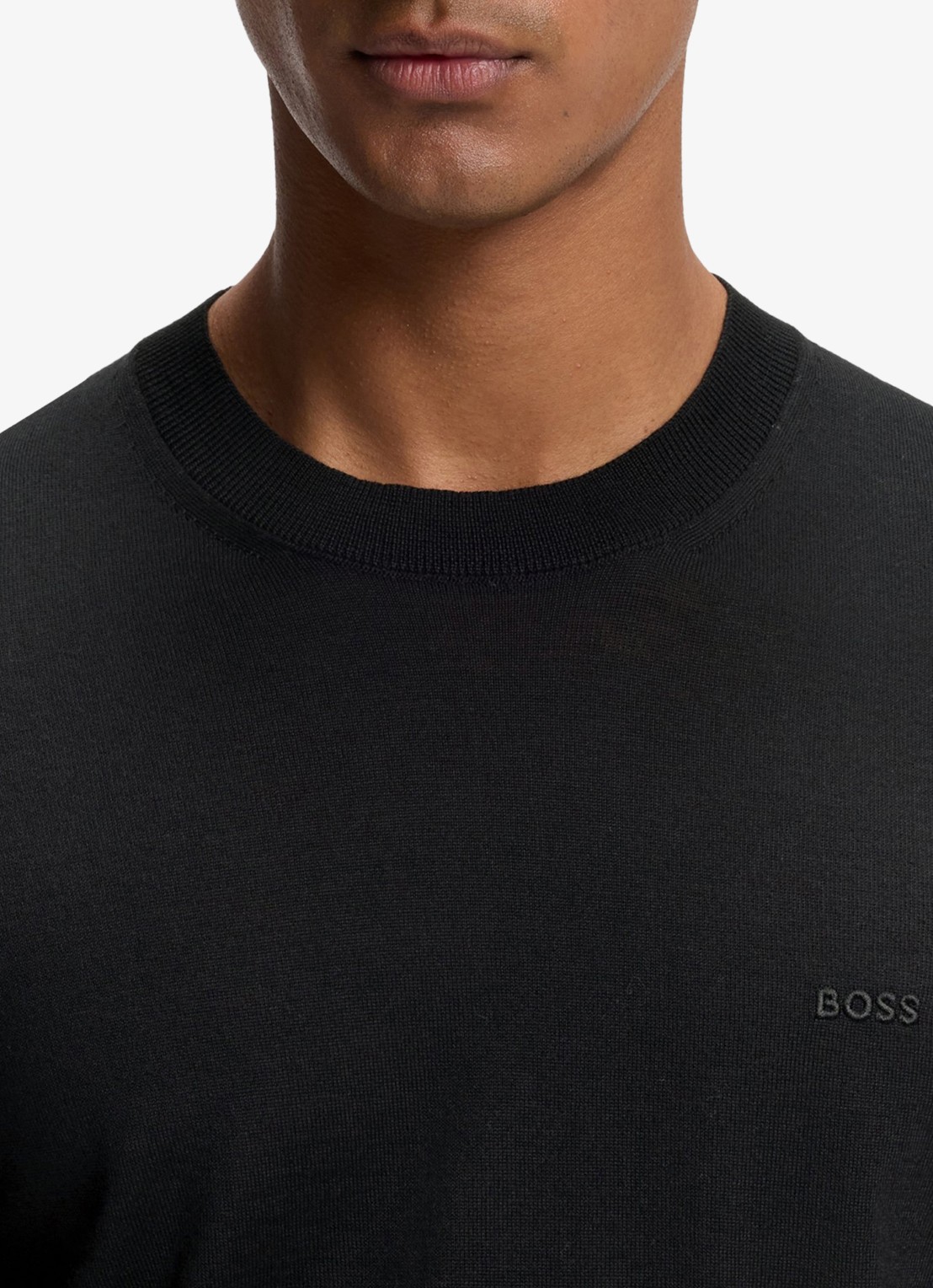 BOSS Fijngebreide trui met logo - detail 2 zwart