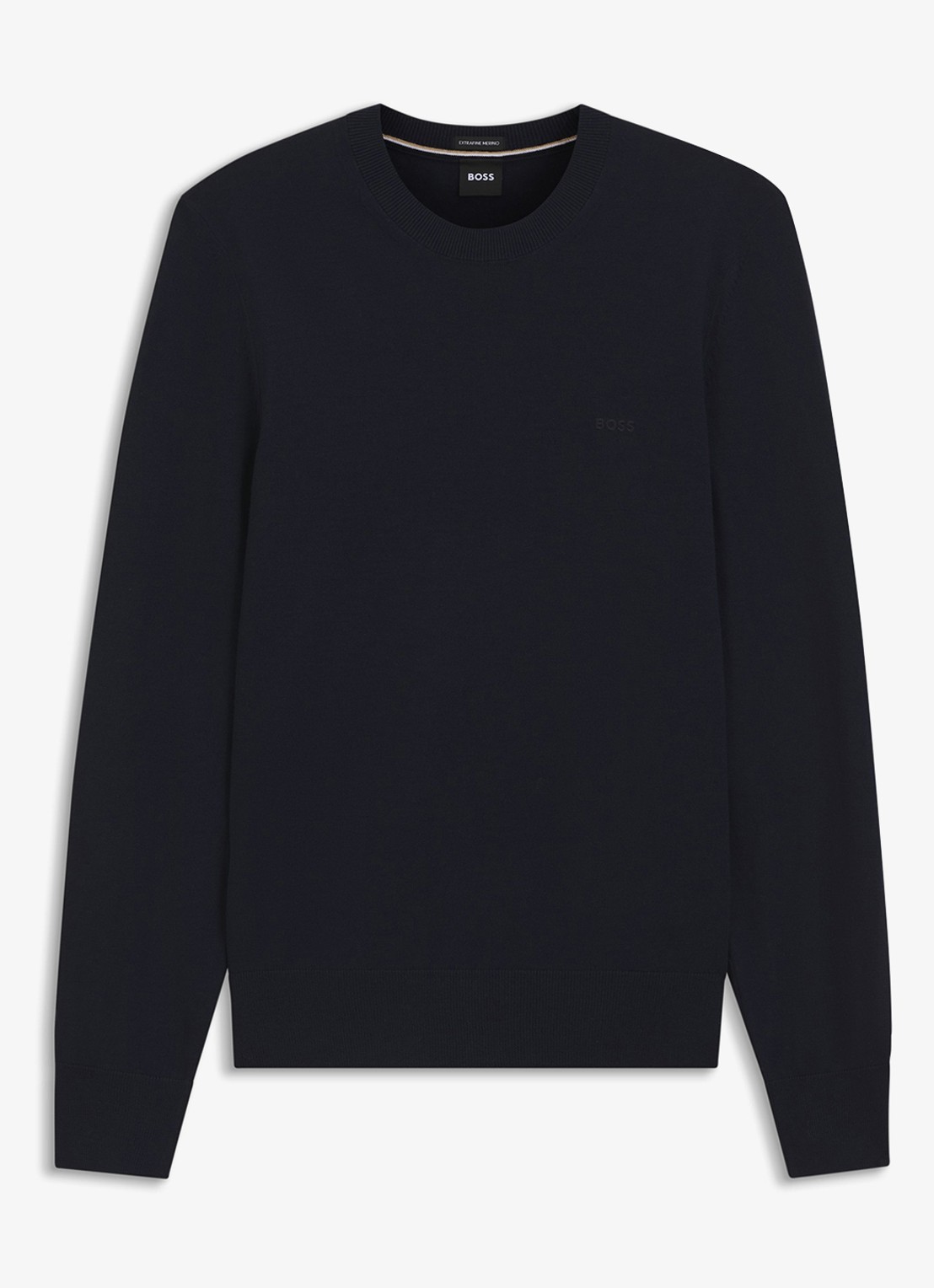BOSS Fijngebreide trui met logo - voorkant blauw