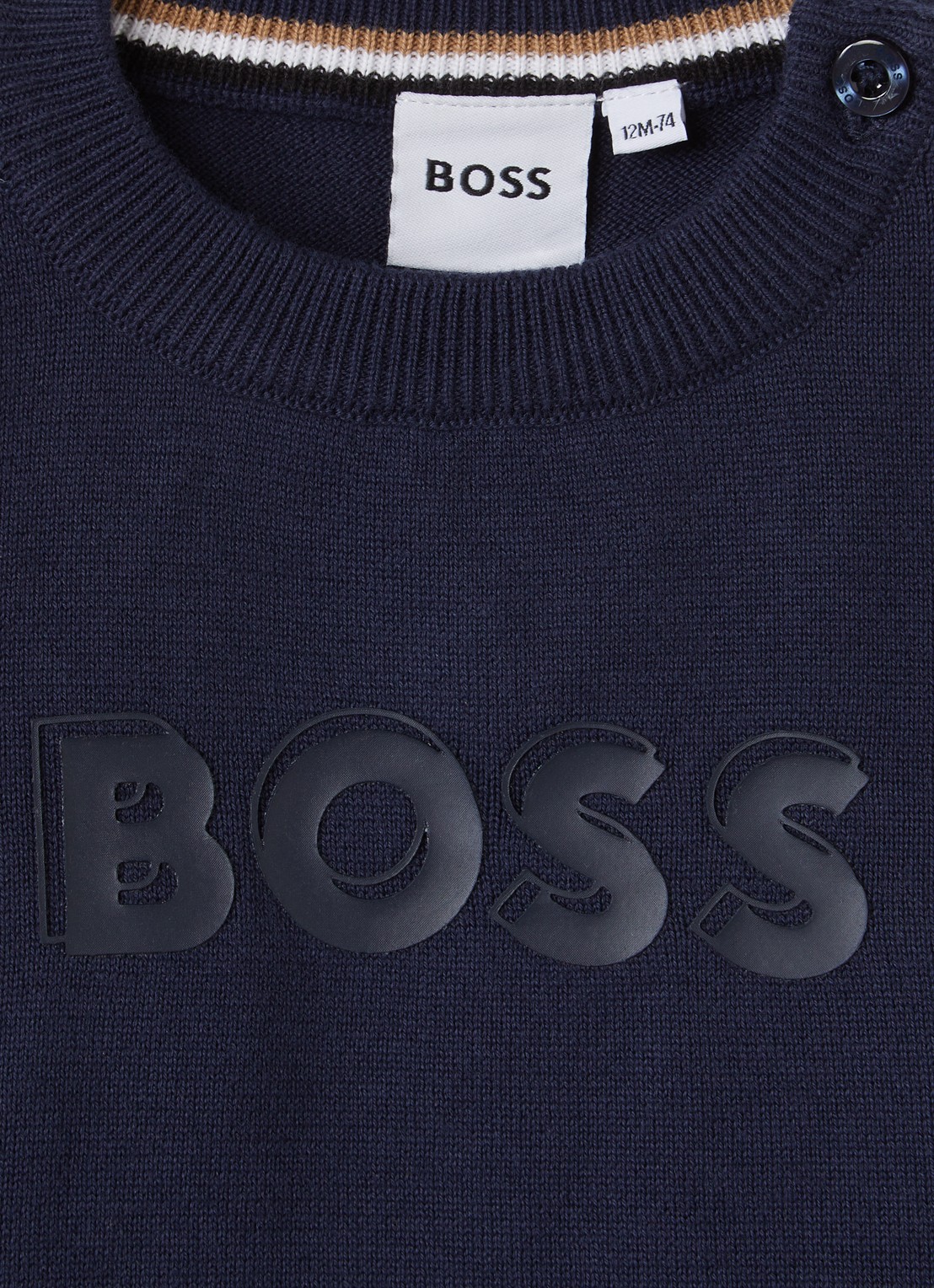 BOSS Fijngebreide trui met logoprint - detail 3 donkerblauw