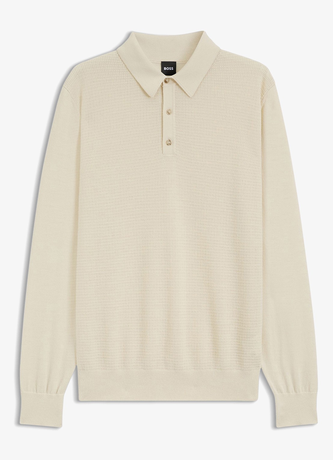 BOSS Fijngebreide trui met polokraag - voorkant 2 beige