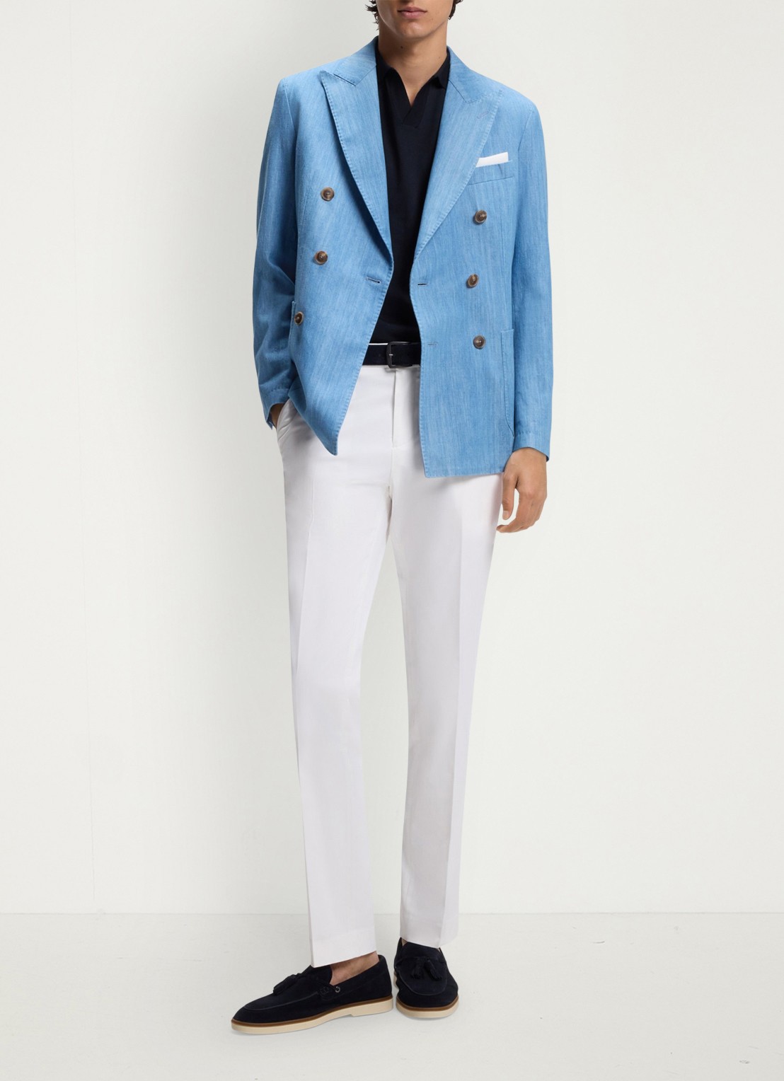BOSS Fijngebreide trui met polokraag - voorkant 5 blauw
