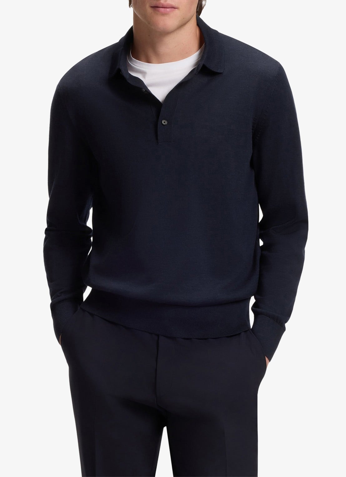 BOSS Fijngebreide trui met polokraag - detail blauw