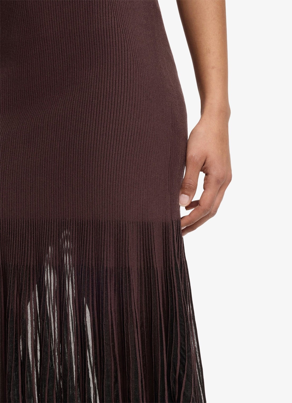 BOSS Floe midi jurk met franjes - detail 5 dark brown-206 / bruin