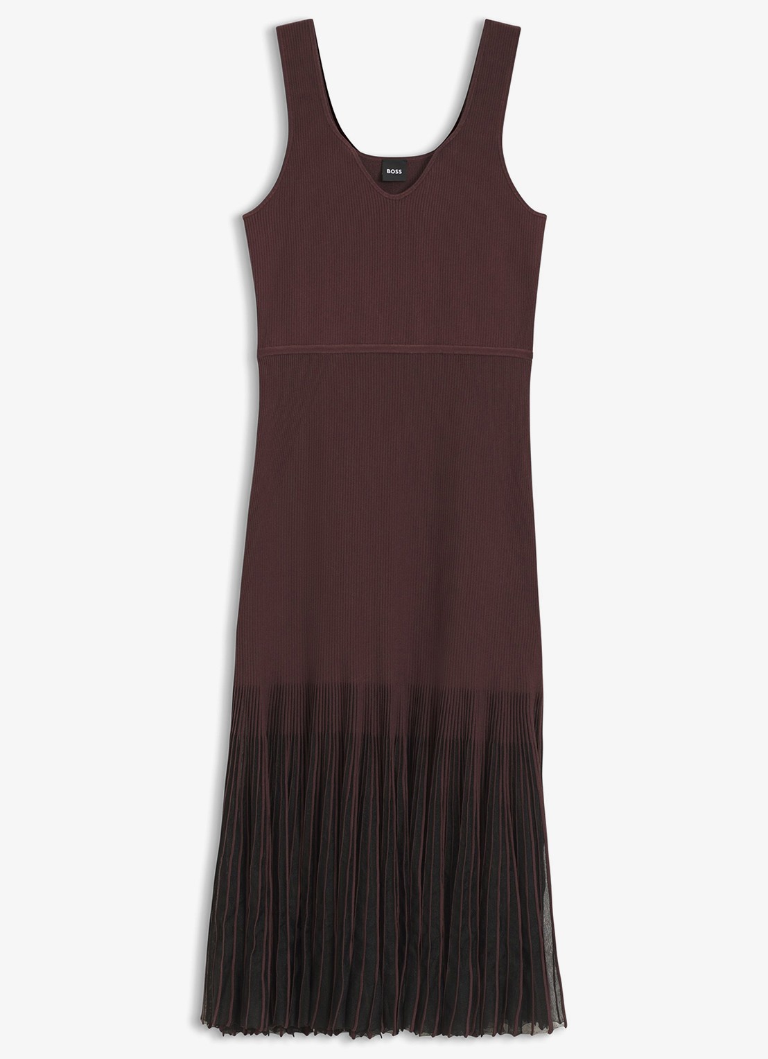 BOSS Floe midi jurk met franjes - voorkant dark brown-206 / bruin