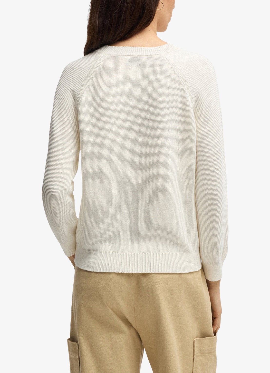 BOSS Fovila fijngebreide pullover met ronde hals - achterkant gebroken wit