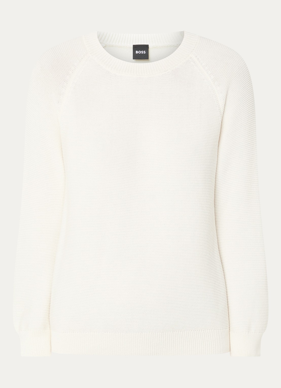 BOSS Fovila fijngebreide pullover met ronde hals - voorkant 8 gebroken wit