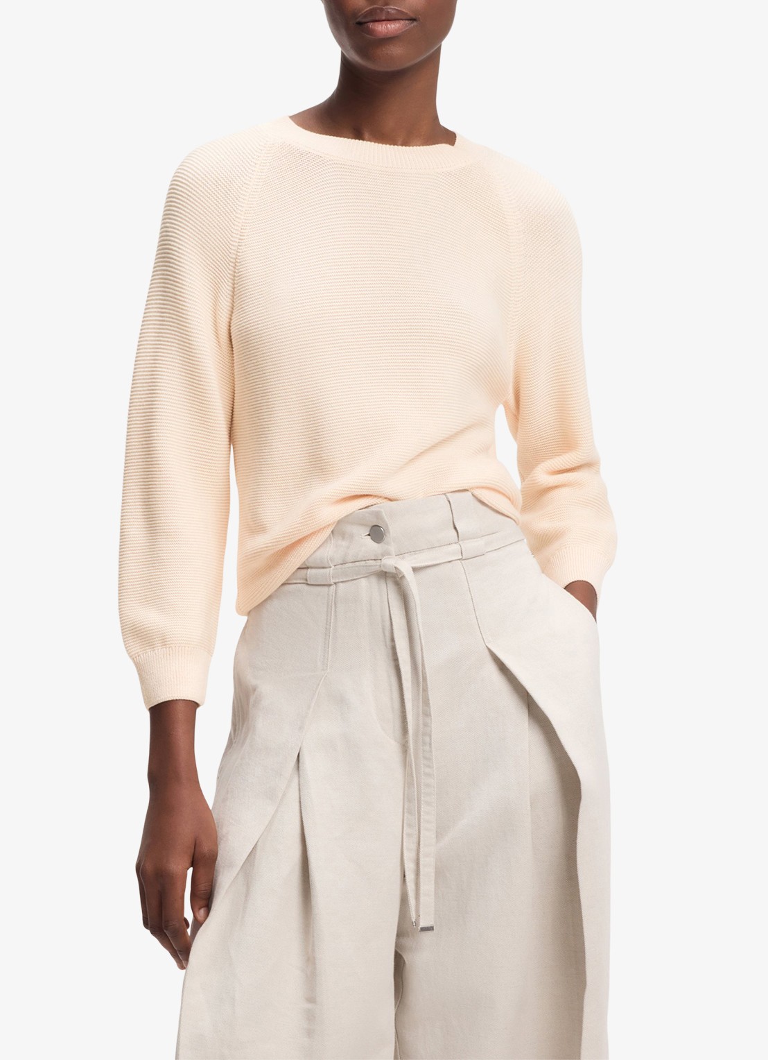 BOSS Fovila fijngebreide pullover met ronde hals - detail 4 beige