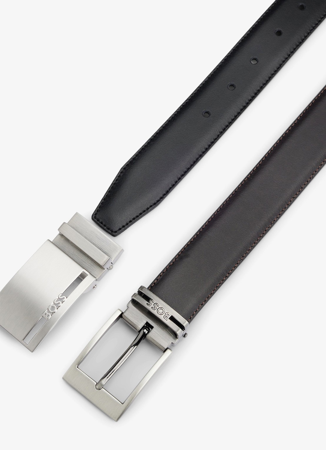 BOSS Galliz reversible riem van leer - detail zwart