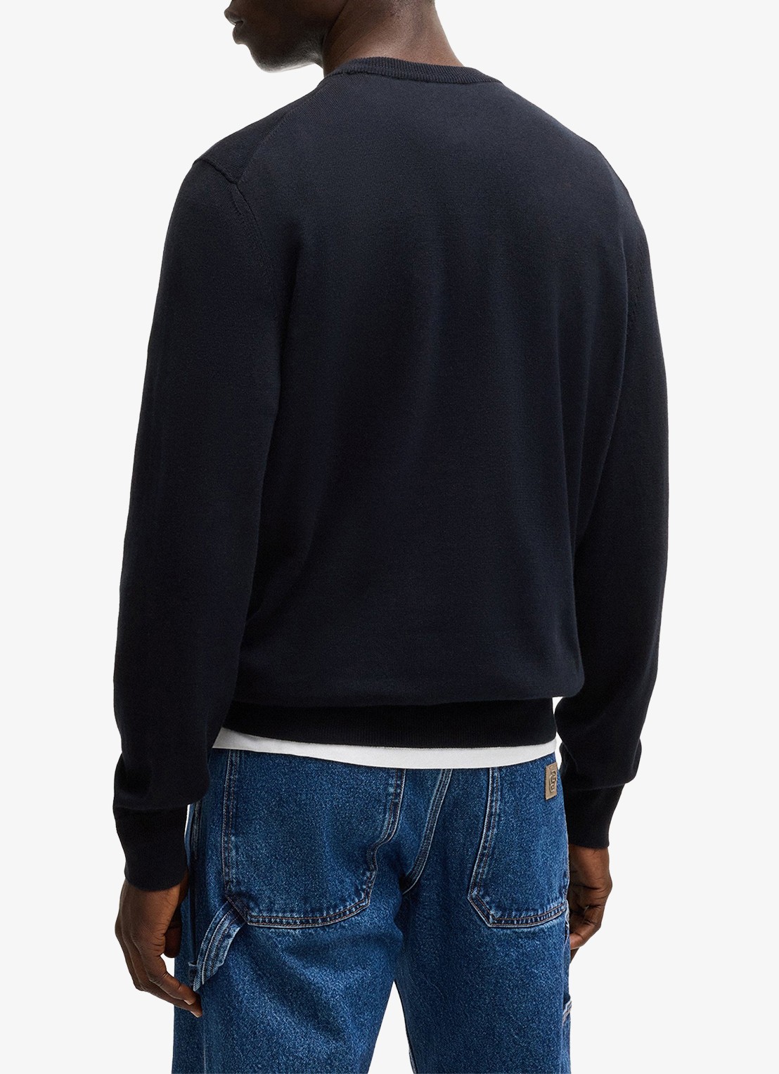 BOSS Gebreide trui van katoen en kasjmier met logolabel - achterkant dark blue-404 / blauw