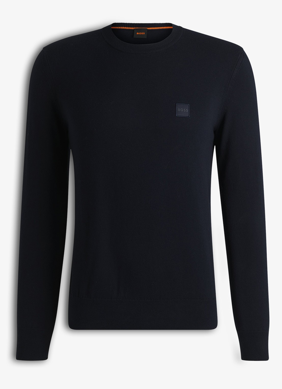 BOSS Gebreide trui van katoen en kasjmier met logolabel - voorkant 2 dark blue-404 / blauw