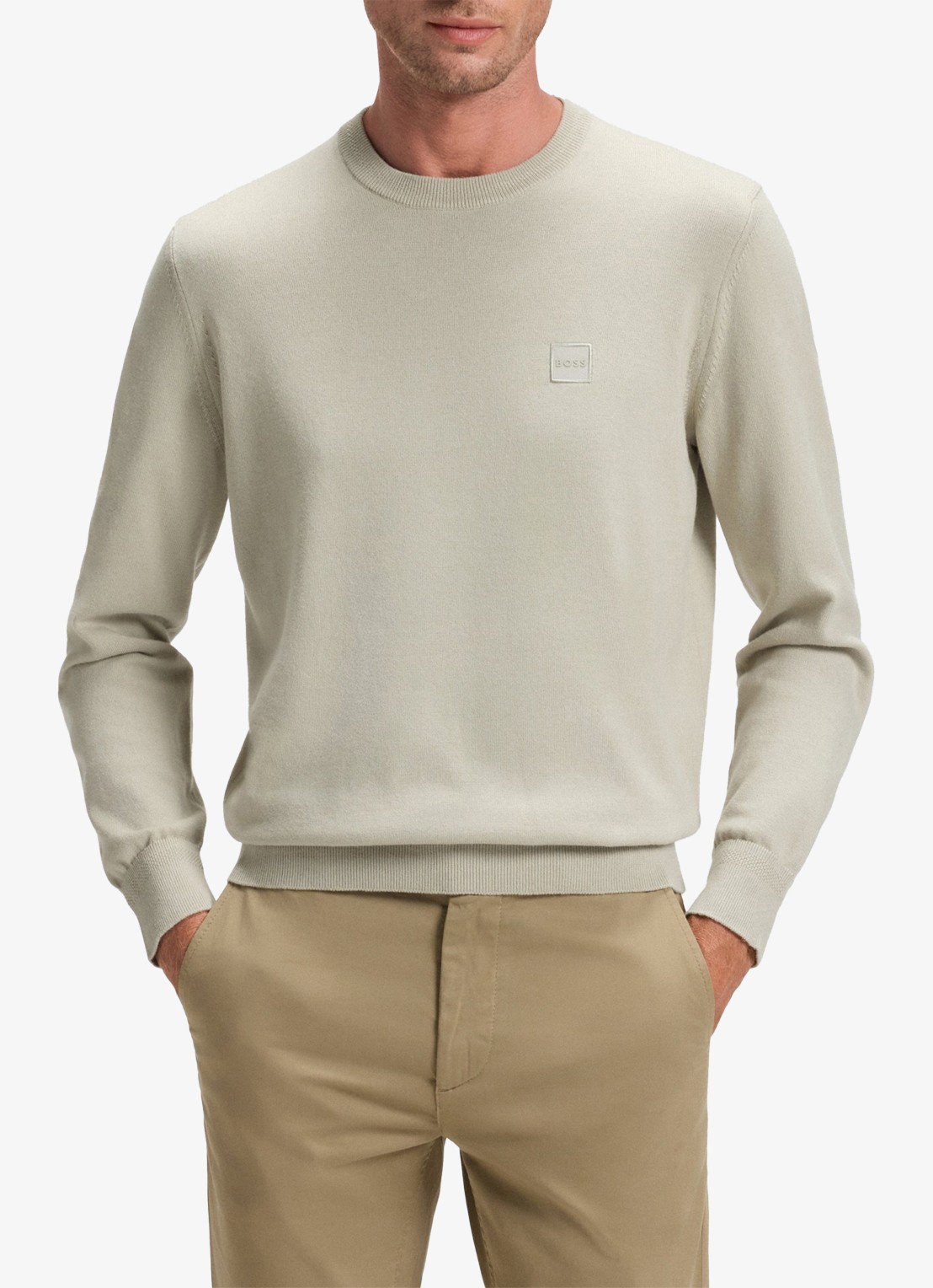 BOSS Gebreide trui van katoen en kasjmier met logolabel - detail 4 light beige-271 / beige