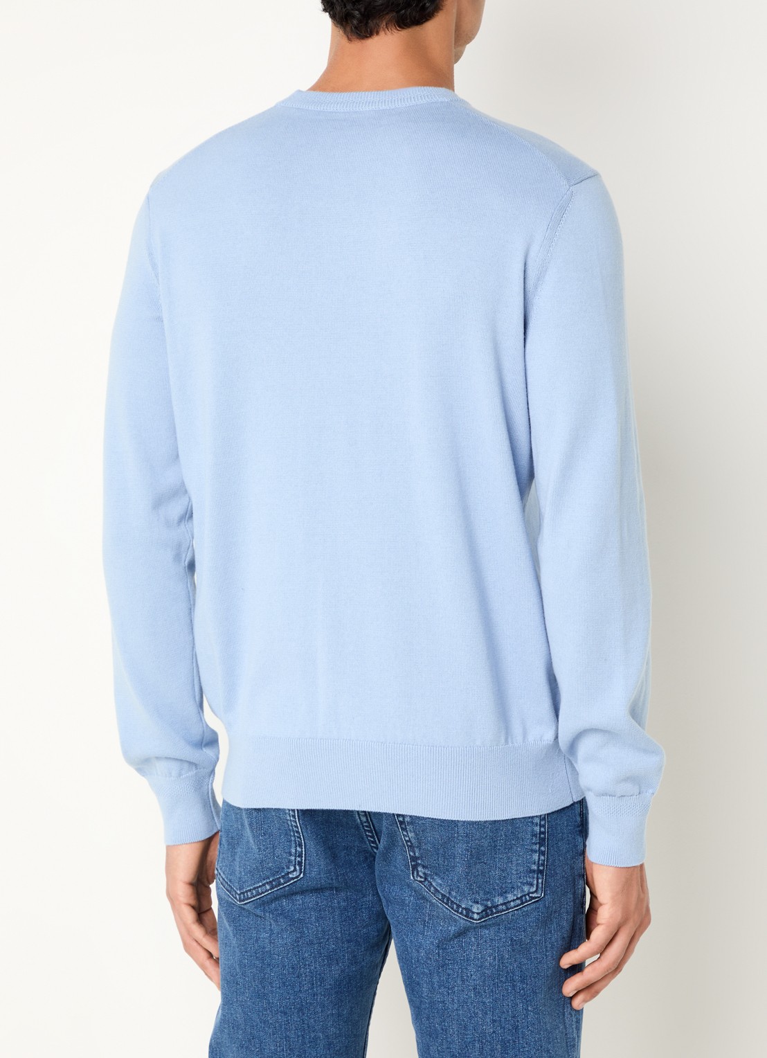 BOSS Gebreide trui van katoen en kasjmier met logolabel - achterkant open blue-470 / blauw