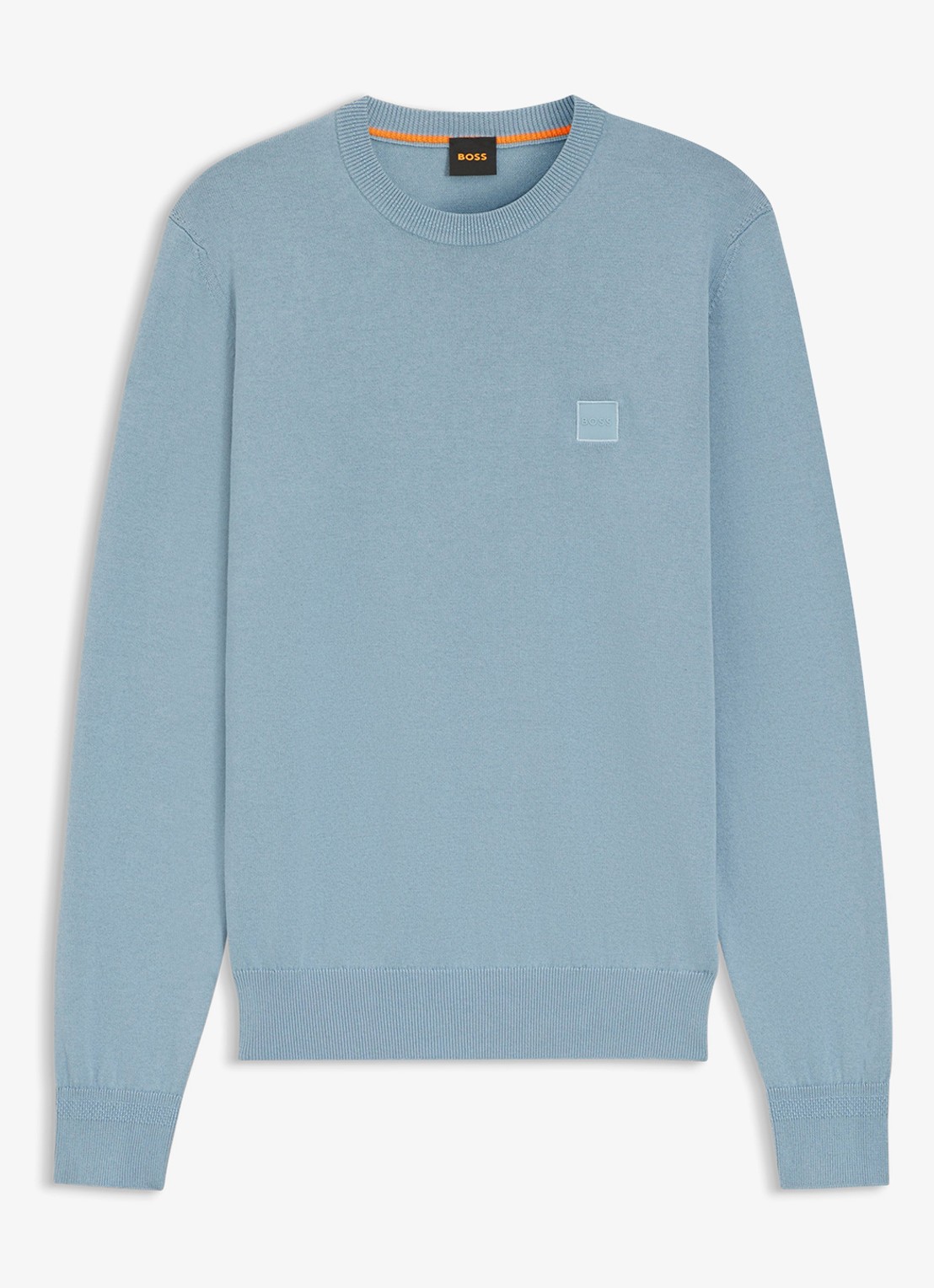 BOSS Gebreide trui van katoen en kasjmier met logolabel - voorkant 2 light/pastel blue-451 / lichtblauw
