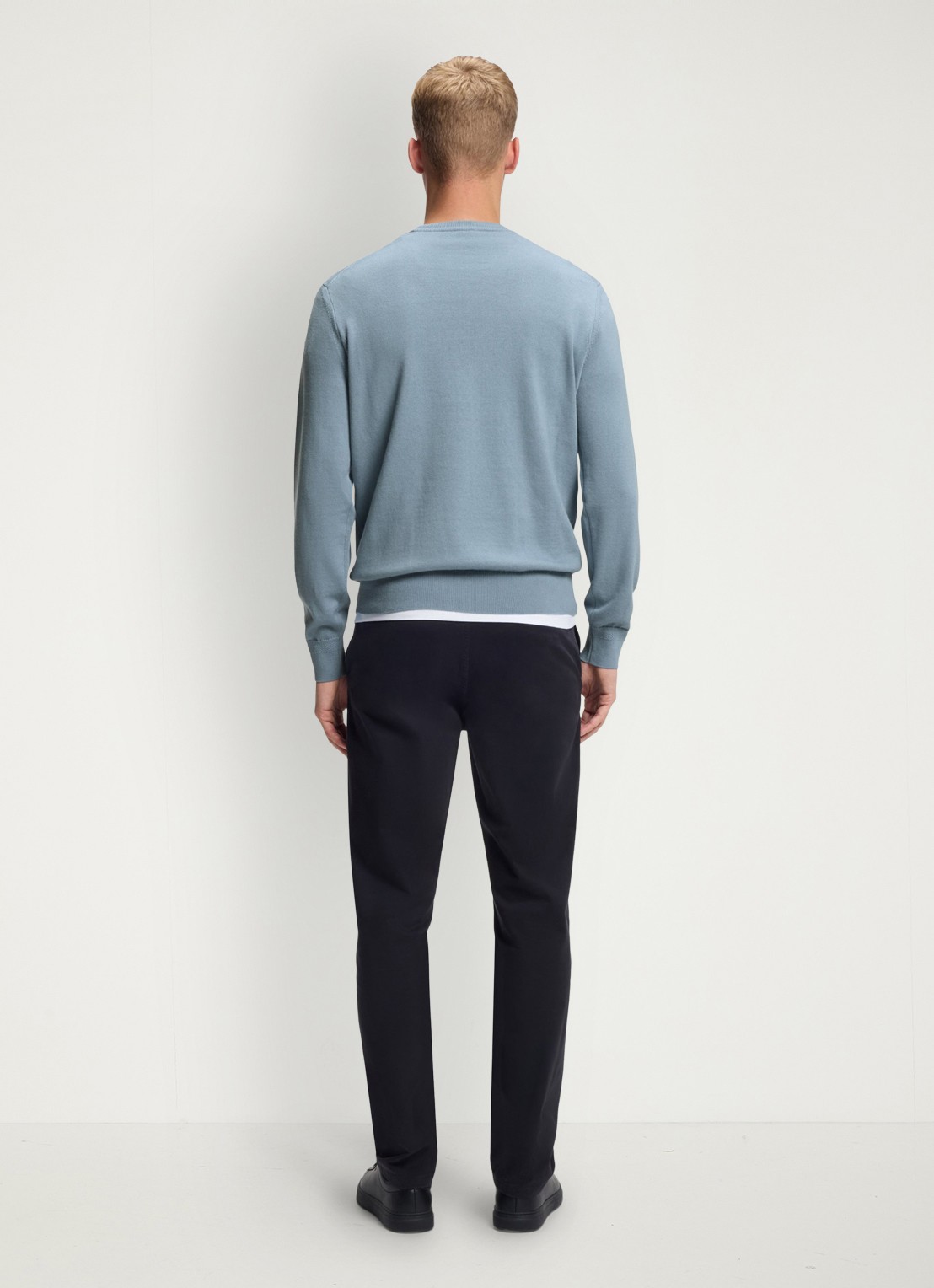 BOSS Gebreide trui van katoen en kasjmier met logolabel - achterkant light/pastel blue-451 / lichtblauw
