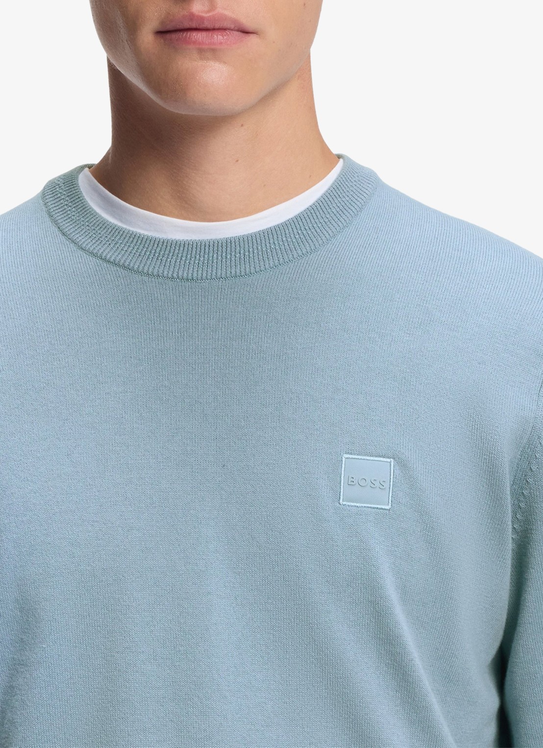 BOSS Gebreide trui van katoen en kasjmier met logolabel - detail 5 light/pastel blue-451 / lichtblauw