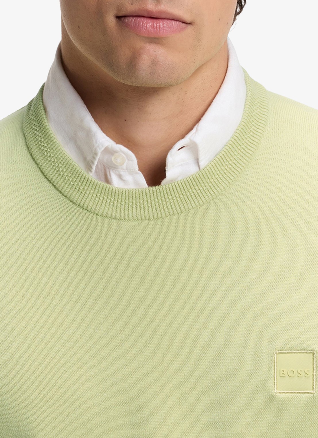 BOSS Gebreide trui van katoen en kasjmier met logolabel - detail 3 medium beige-267 / lichtgroen