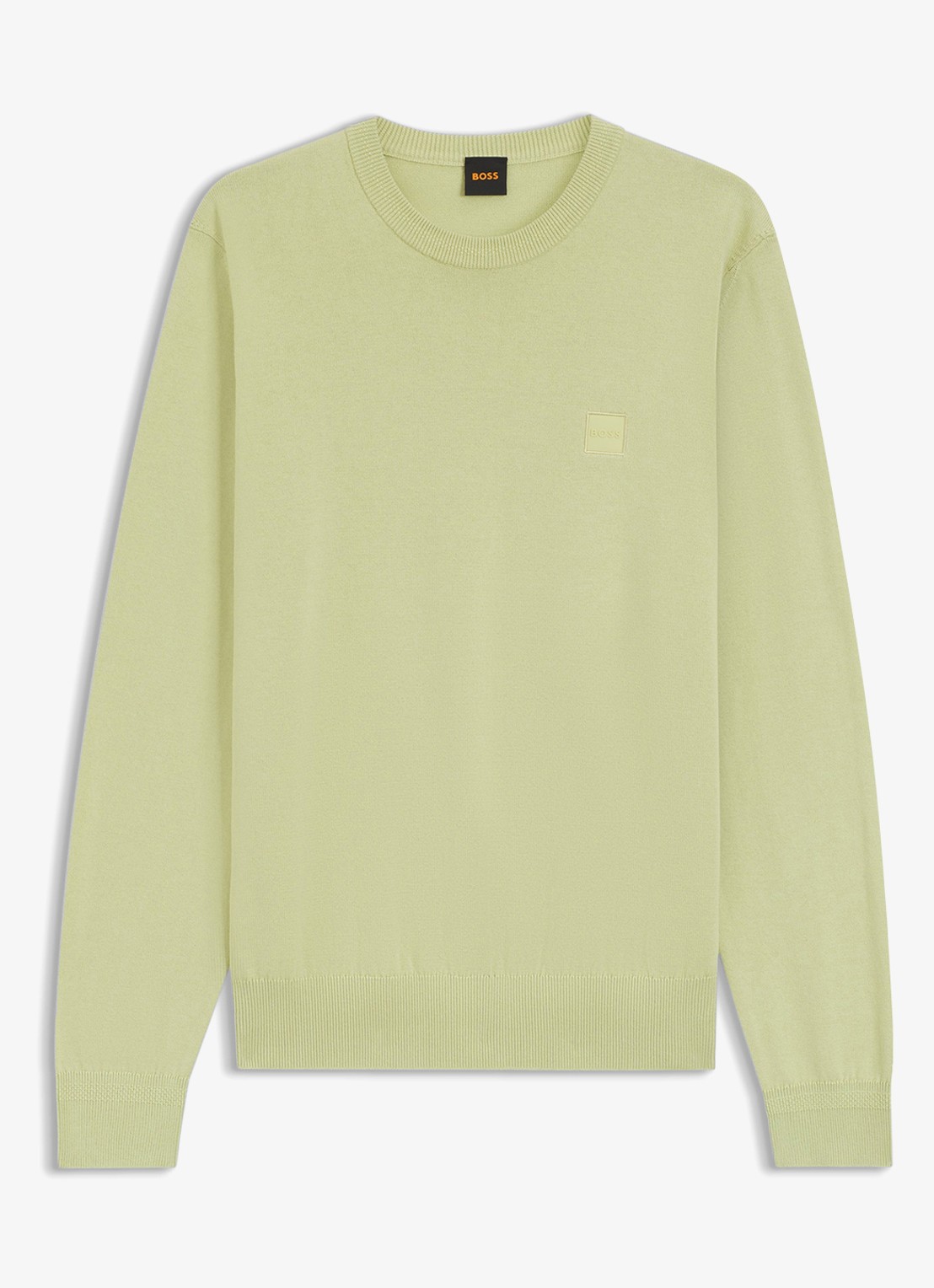 BOSS Gebreide trui van katoen en kasjmier met logolabel - voorkant medium beige-267 / lichtgroen