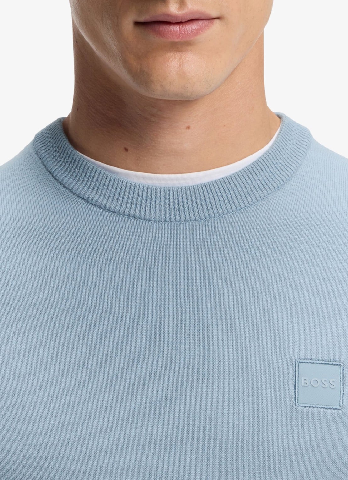 BOSS Gebreide trui van katoen en kasjmier met logolabel - detail 2 light/pastel blue-458 / lichtblauw