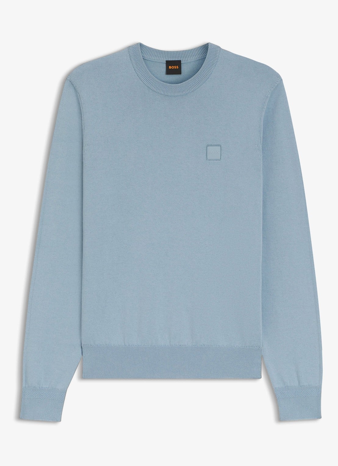 BOSS Gebreide trui van katoen en kasjmier met logolabel - voorkant 3 light/pastel blue-458 / lichtblauw