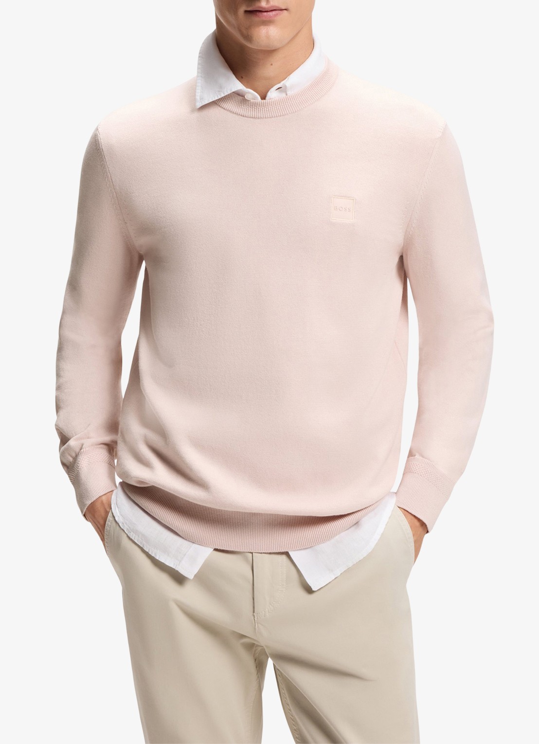 BOSS Gebreide trui van katoen en kasjmier met logolabel - detail 2 open pink-690 / roze