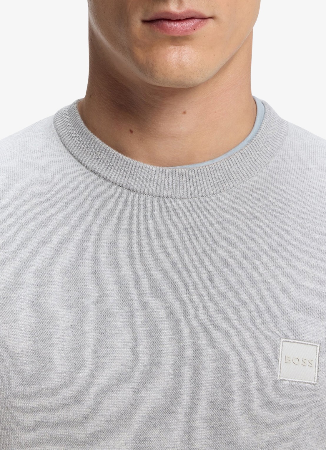 BOSS Gebreide trui van katoen en kasjmier met logolabel - detail 4 open grey-086 / grijs