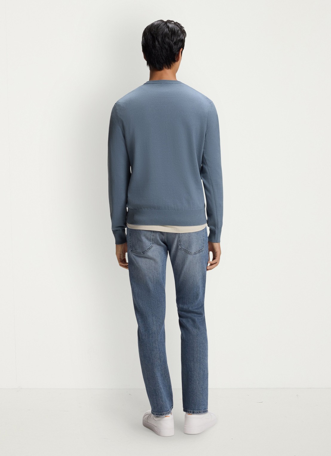 BOSS Gebreide trui van katoen en kasjmier met logolabel - achterkant 3 medium blue-424 / blauw