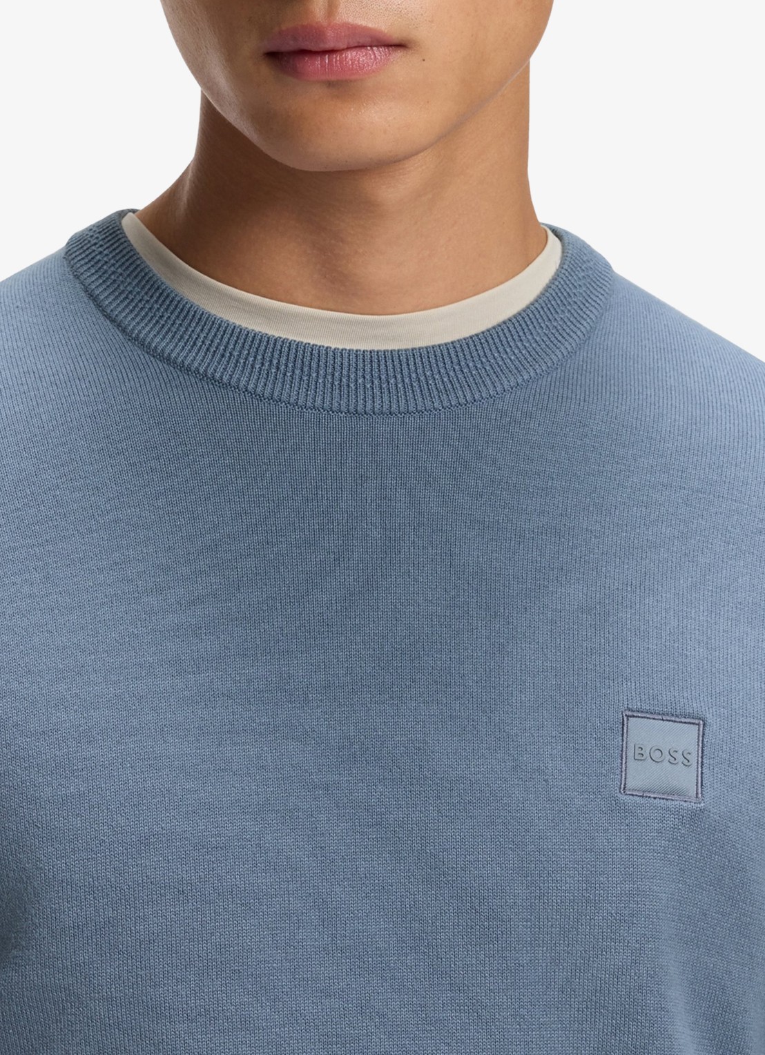 BOSS Gebreide trui van katoen en kasjmier met logolabel - detail 2 medium blue-424 / blauw