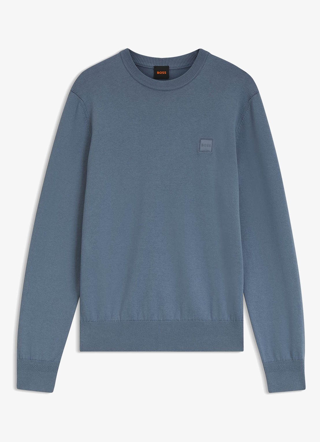 BOSS Gebreide trui van katoen en kasjmier met logolabel - voorkant 4 medium blue-424 / blauw
