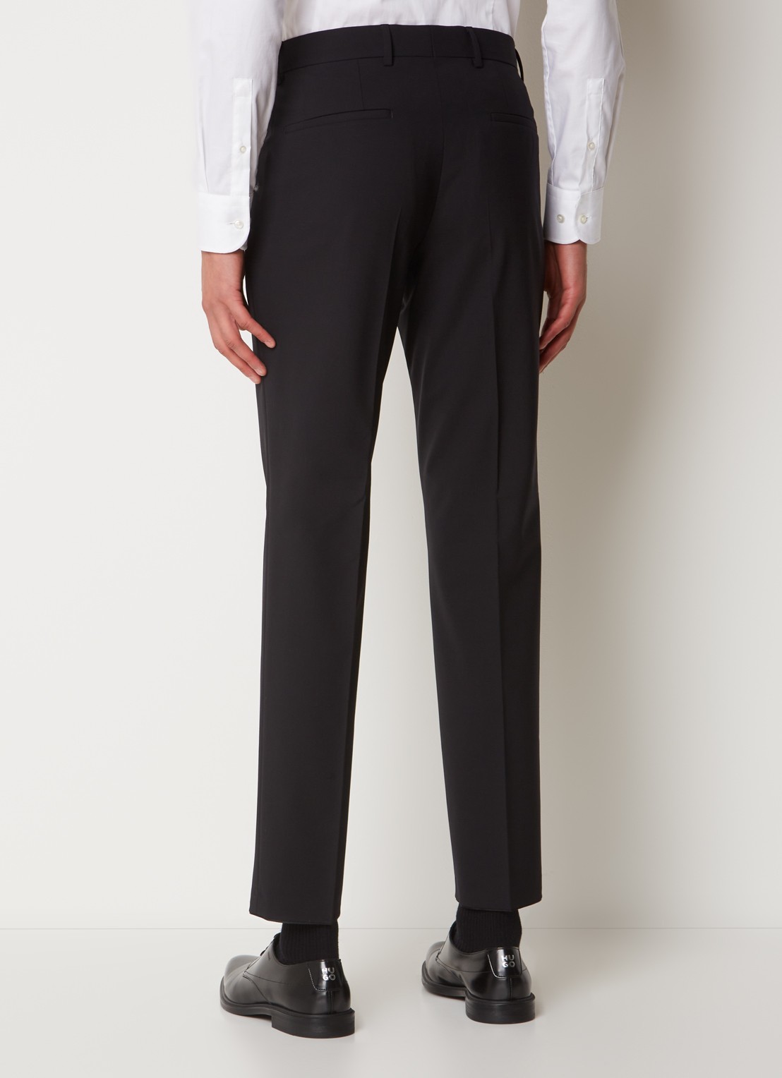 BOSS Genius slim fit pantalon van scheerwol met steekzakken - achterkant 4 zwart
