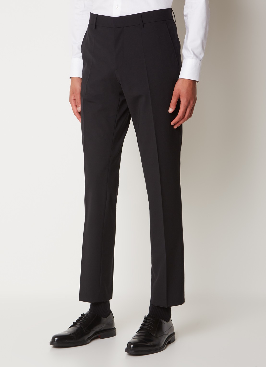 BOSS Genius slim fit pantalon van scheerwol met steekzakken - detail zwart