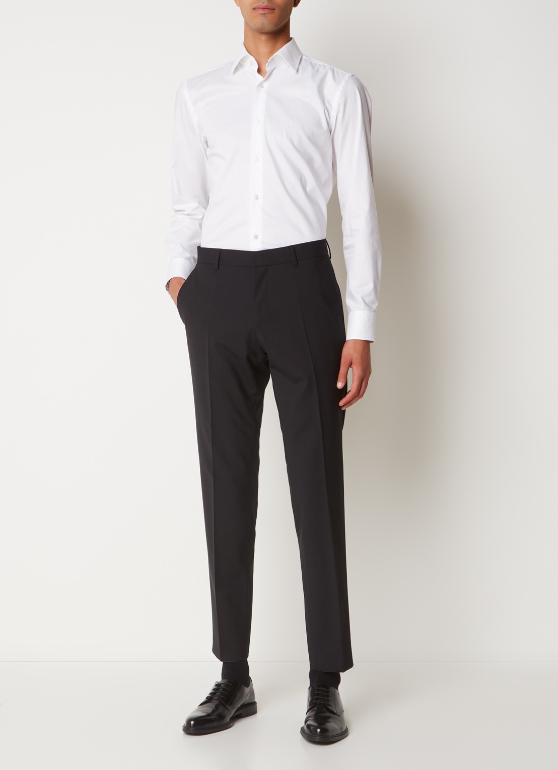 BOSS Genius slim fit pantalon van scheerwol met steekzakken - voorkant 6 zwart