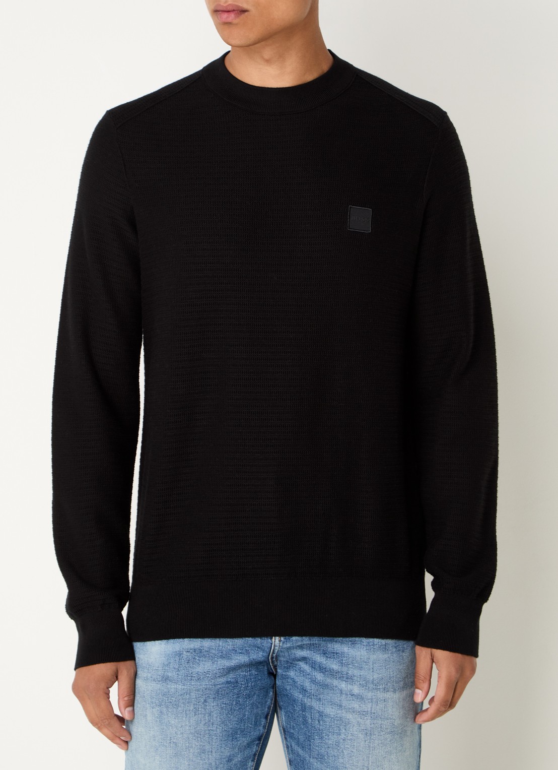 BOSS Gestructureerde met logopatch van katoen en kasjmier - detail 4 black-001 / zwart