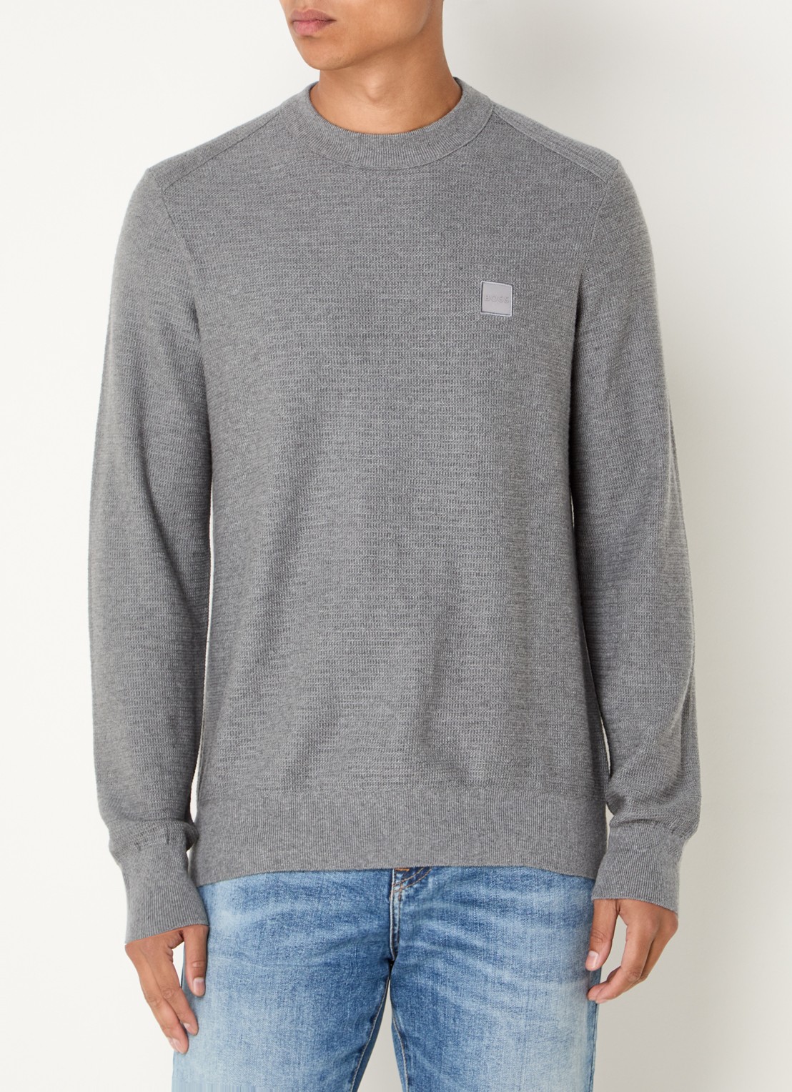 BOSS Gestructureerde met logopatch van katoen en kasjmier - detail 4 light /pastel grey-051 / grijs
