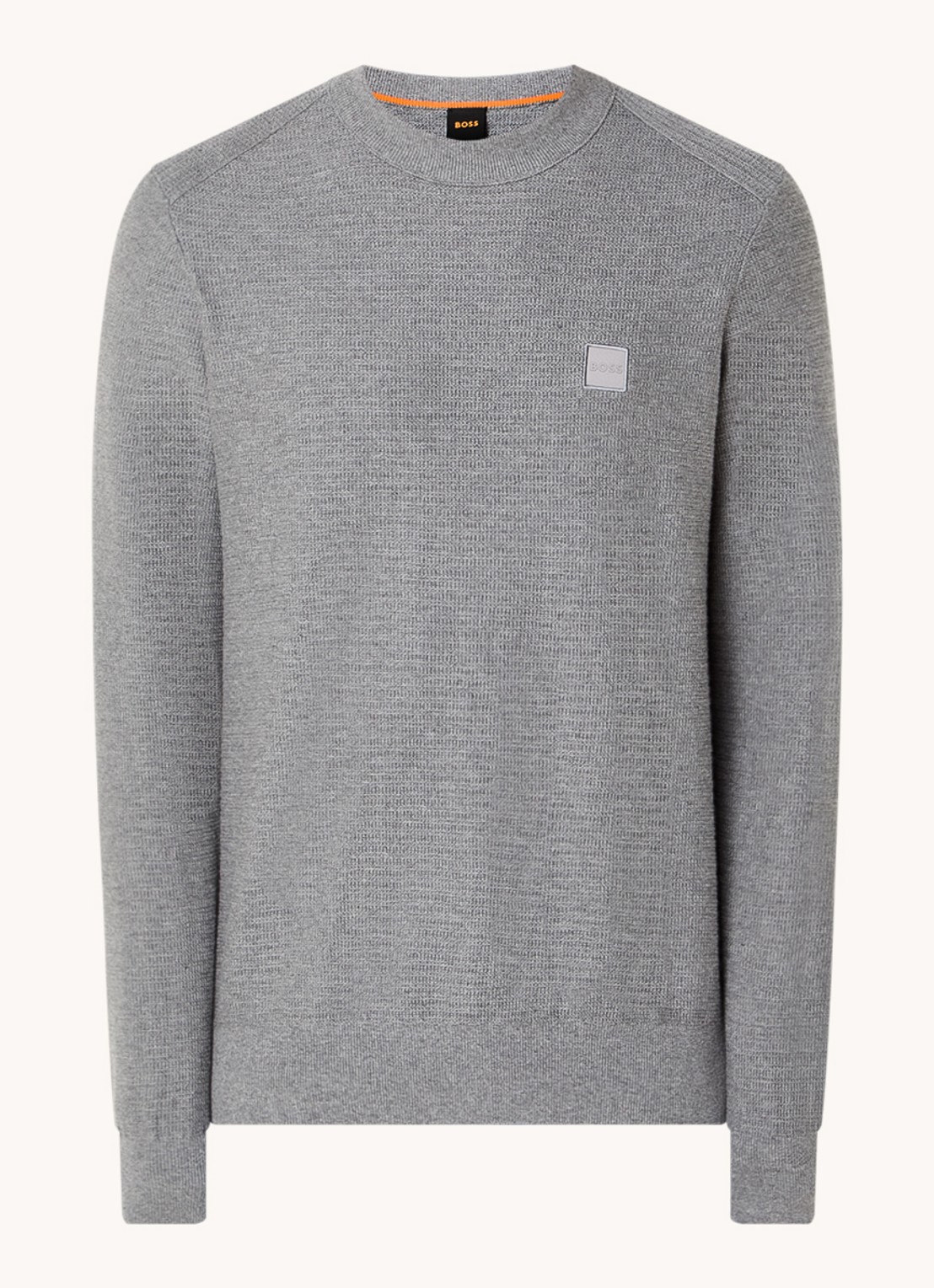 BOSS Gestructureerde met logopatch van katoen en kasjmier - voorkant light /pastel grey-051 / grijs