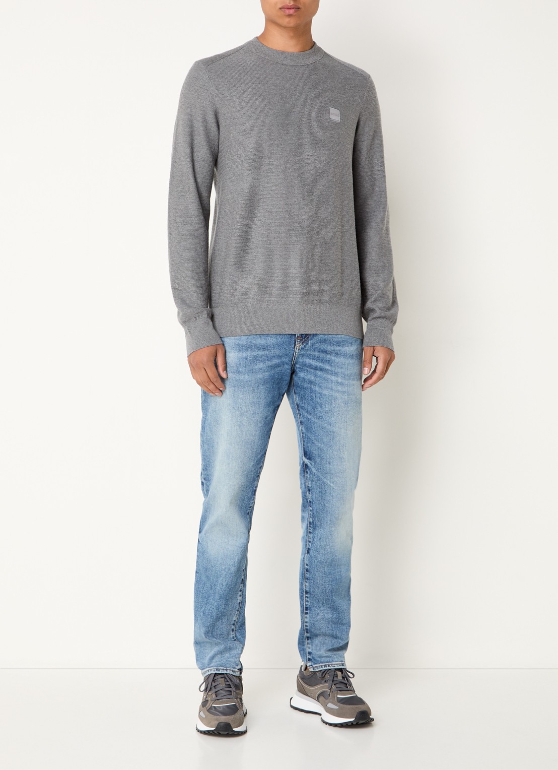BOSS Gestructureerde met logopatch van katoen en kasjmier - voorkant 2 light /pastel grey-051 / grijs