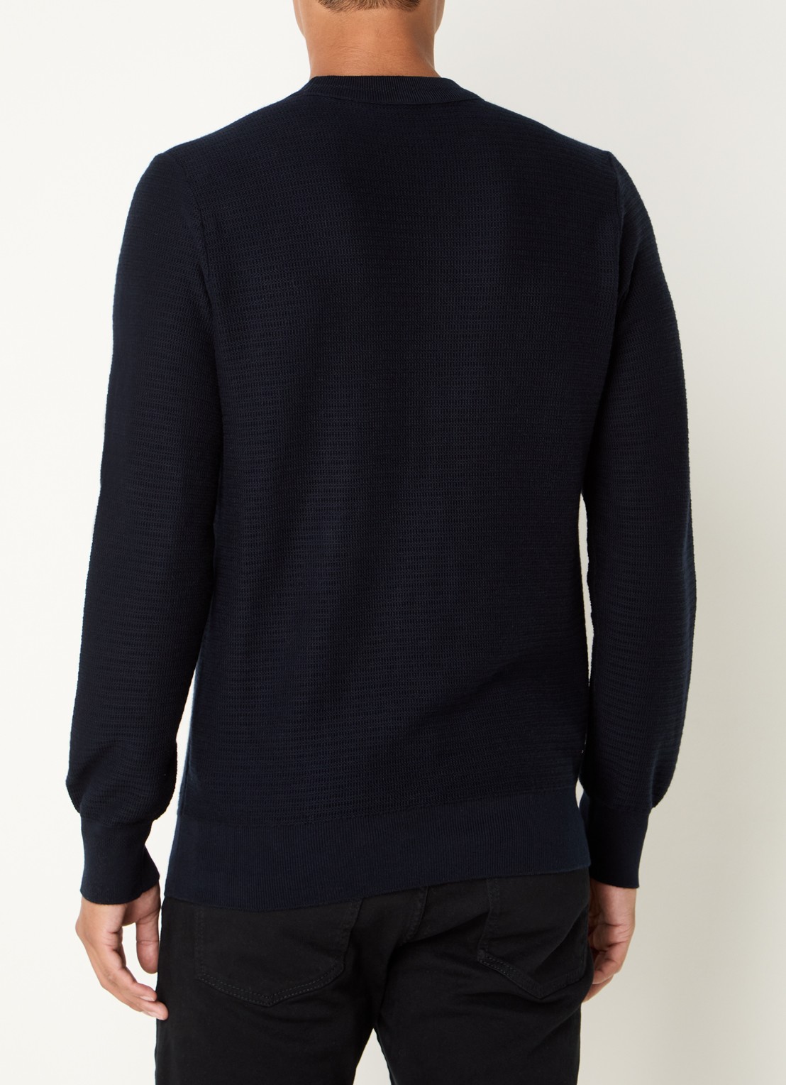 BOSS Gestructureerde met logopatch van katoen en kasjmier - achterkant dark blue-404 / blauw