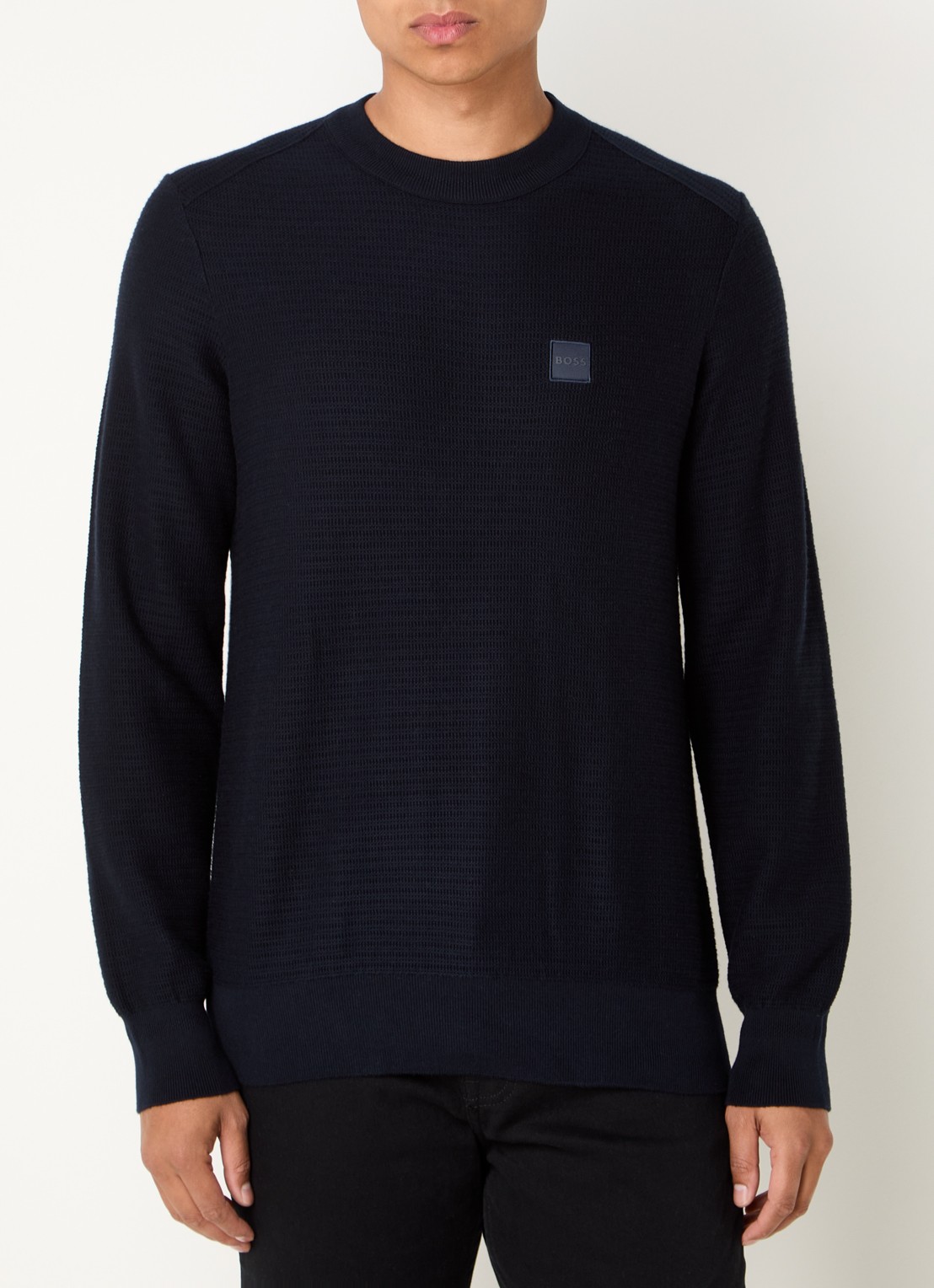 BOSS Gestructureerde met logopatch van katoen en kasjmier - detail 2 dark blue-404 / blauw
