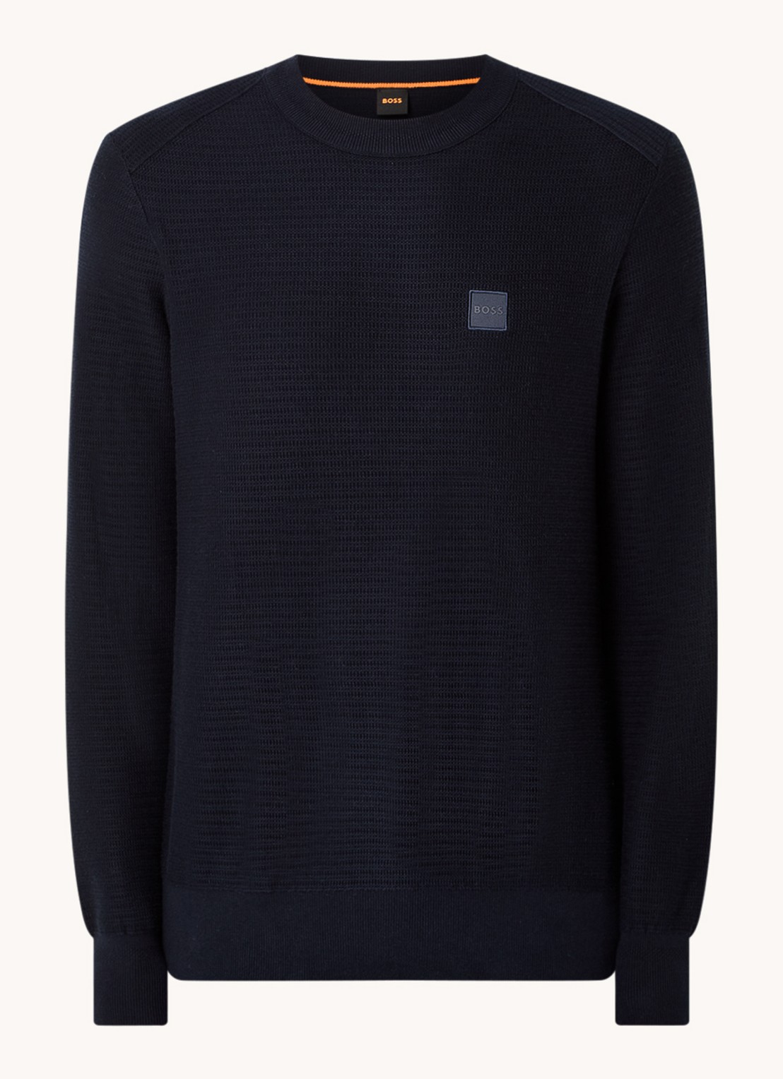 BOSS Gestructureerde met logopatch van katoen en kasjmier - voorkant 3 dark blue-404 / blauw