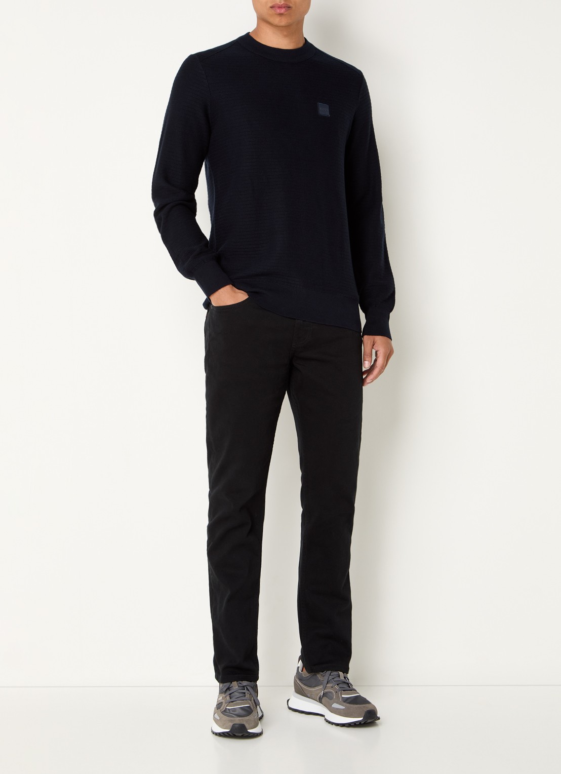 BOSS Gestructureerde met logopatch van katoen en kasjmier - voorkant 4 dark blue-404 / blauw