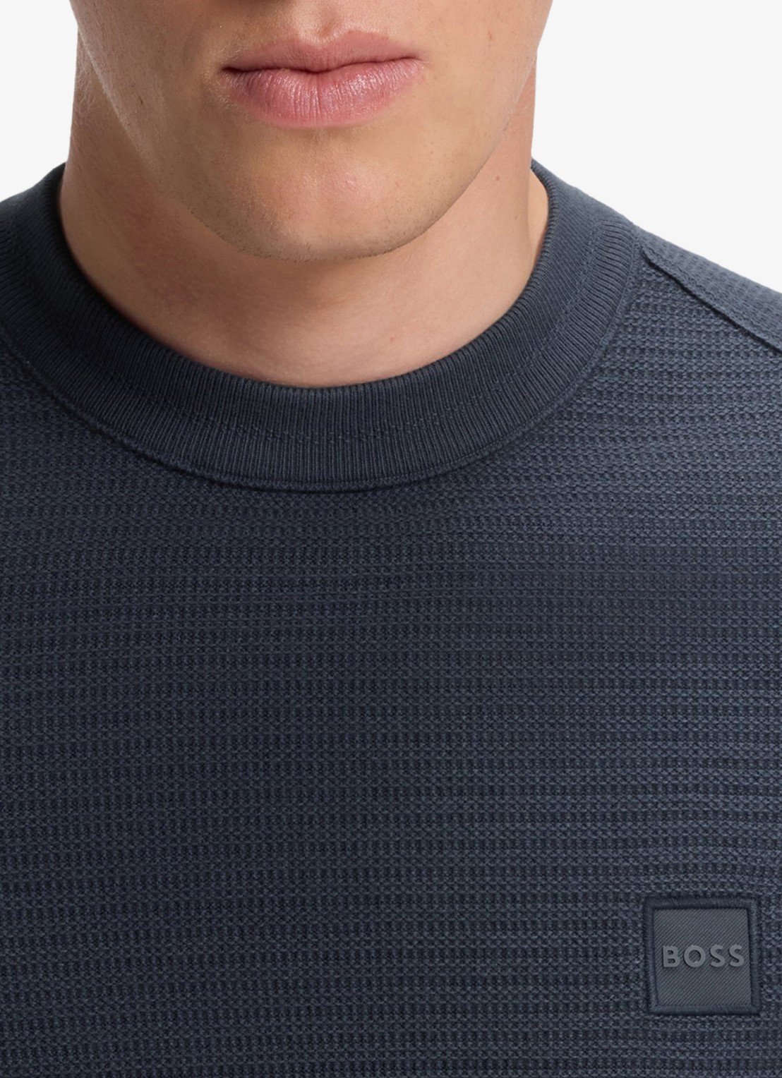BOSS Gestructureerde met logopatch van katoen en kasjmier - detail 2 dark blue-406 / blauw