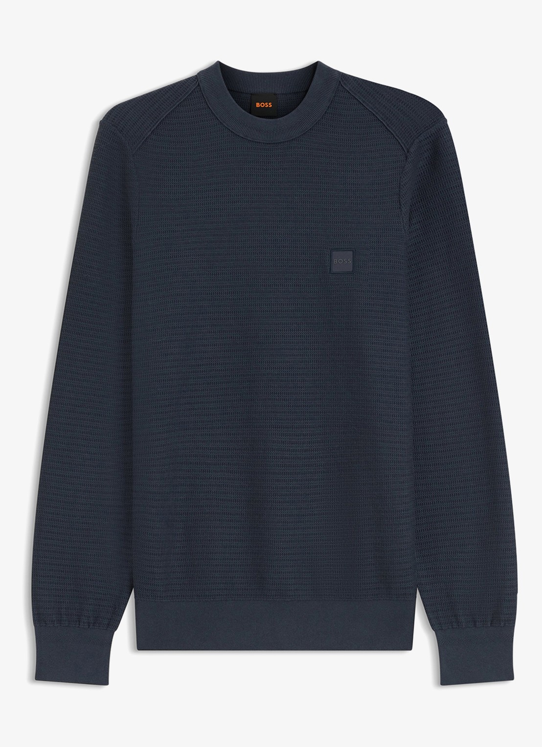 BOSS Gestructureerde met logopatch van katoen en kasjmier - voorkant 3 dark blue-406 / blauw