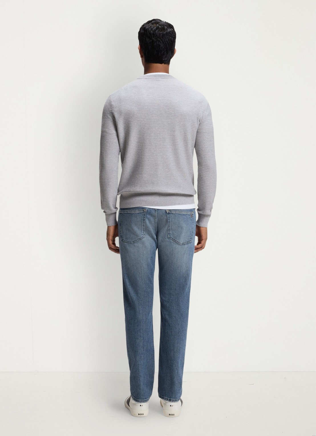BOSS Gestructureerde met logopatch van katoen en kasjmier - achterkant 4 open grey-086 / grijs
