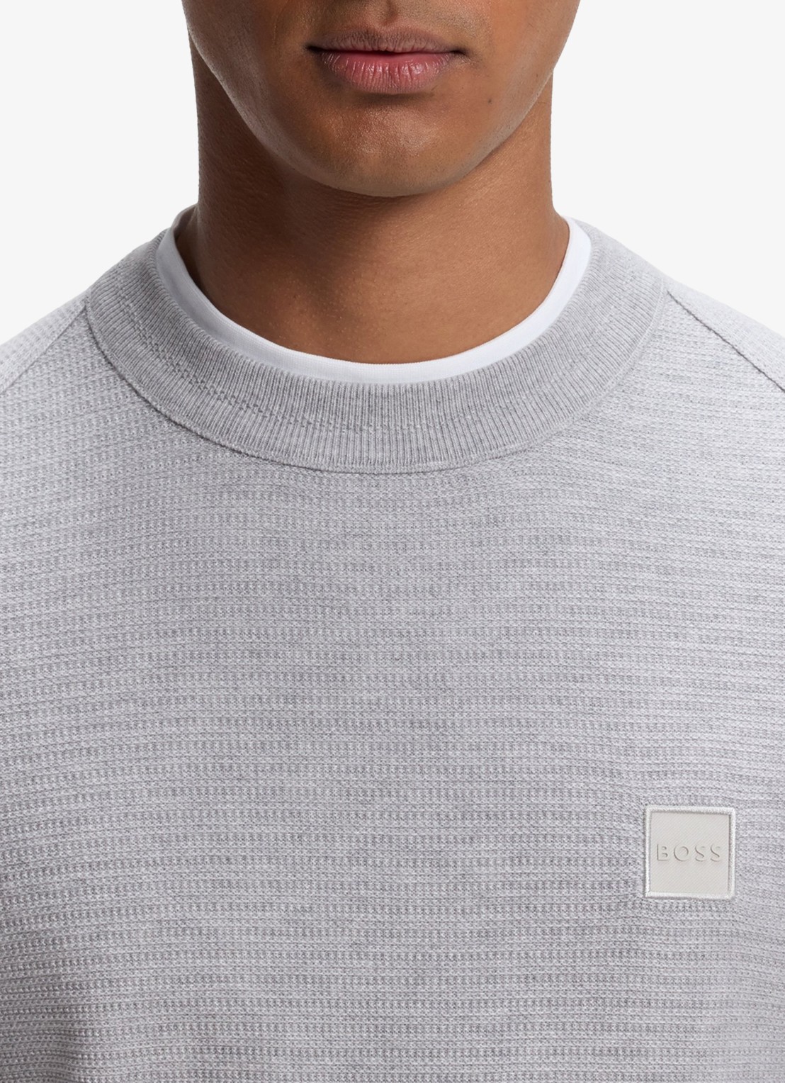BOSS Gestructureerde met logopatch van katoen en kasjmier - detail 3 open grey-086 / grijs