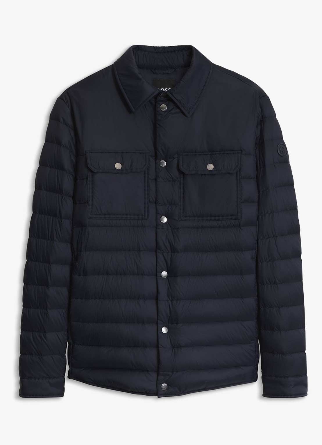 BOSS Gewatteerd jack met logo - voorkant donkerblauw