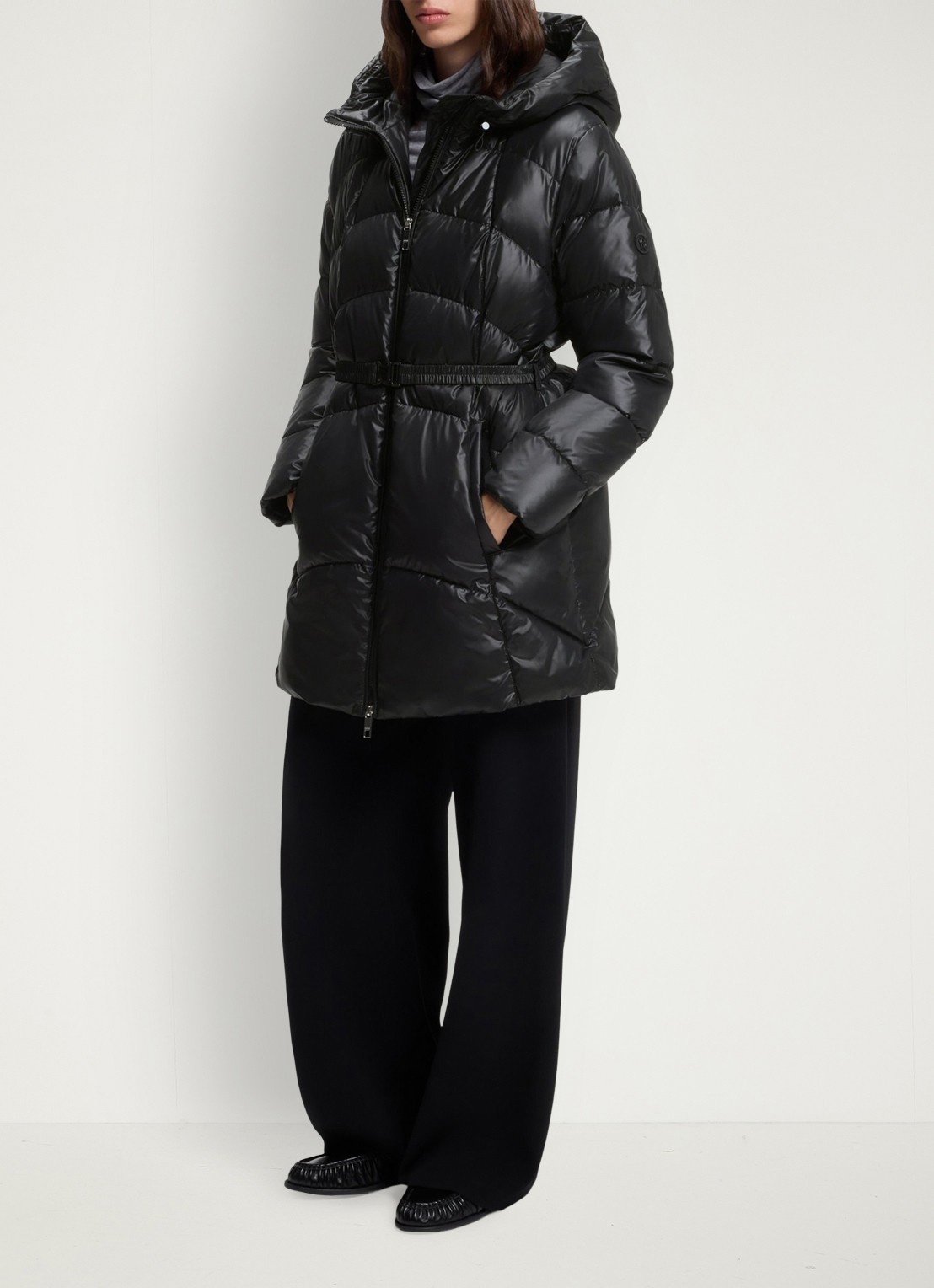 BOSS Gewatteerde parka met capuchon en afneembare riem - detail 3 zwart