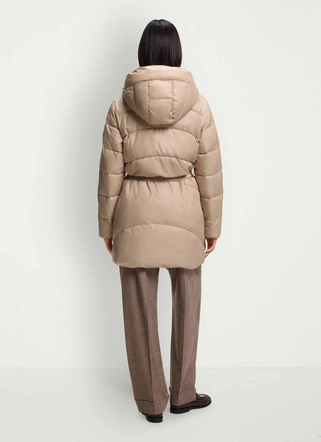 BOSS Gewatteerde parka met capuchon en afneembare riem - achterkant 3 beige