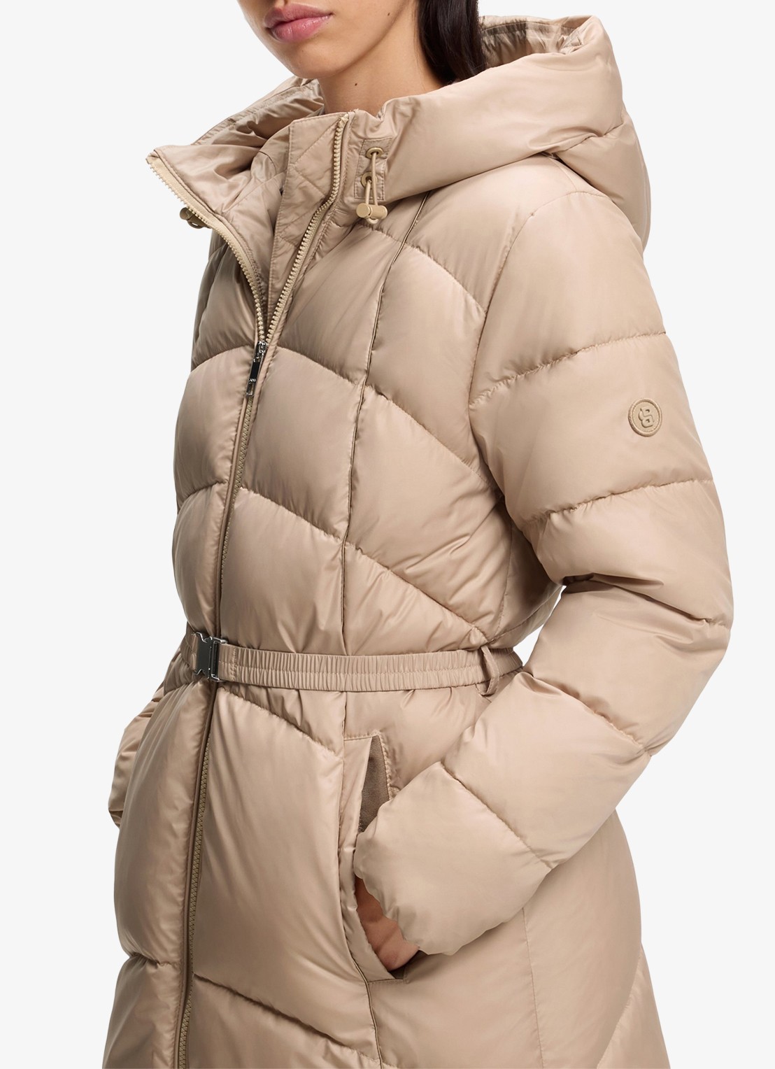 BOSS Gewatteerde parka met capuchon en afneembare riem - detail 6 beige