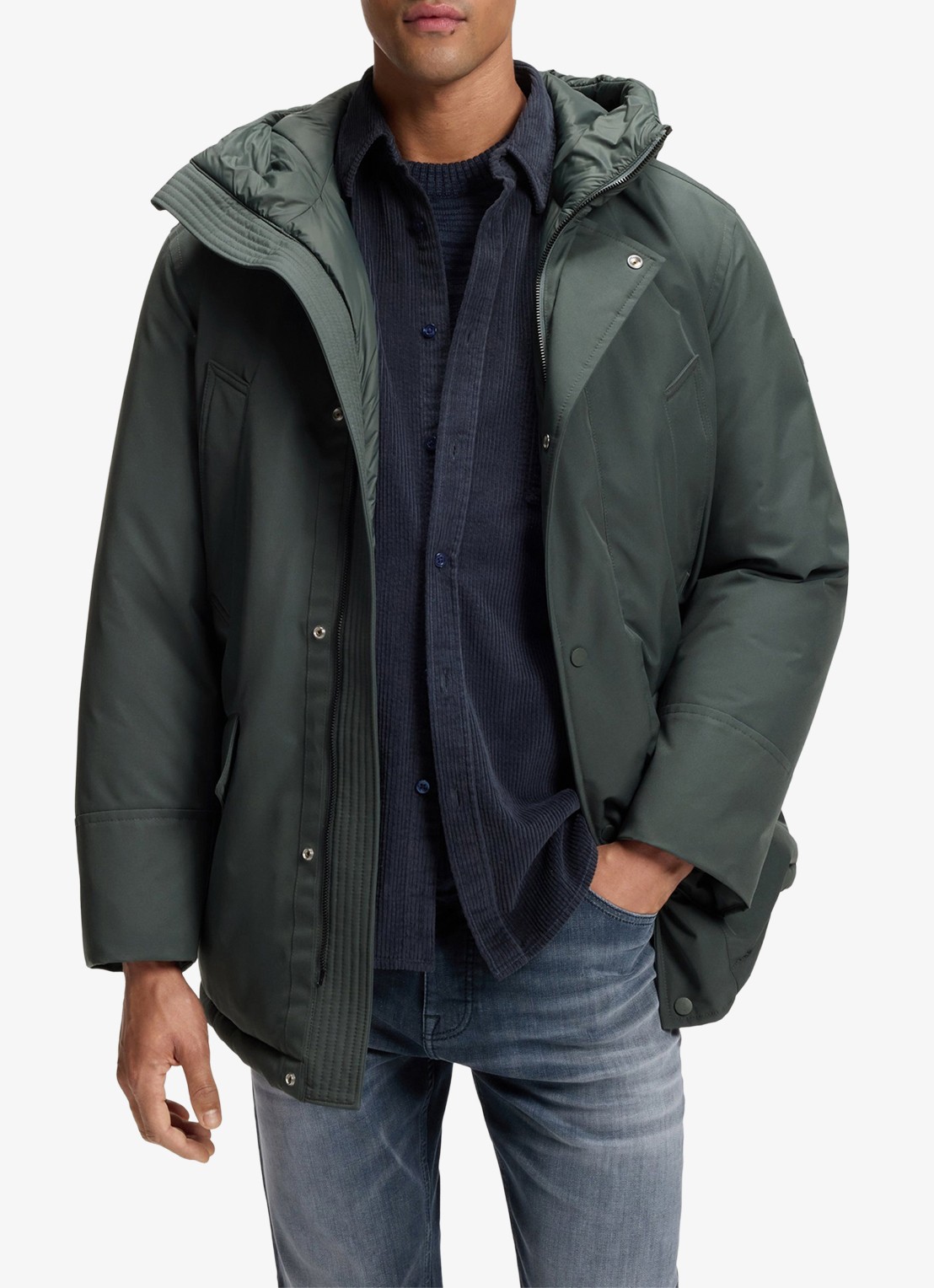 BOSS Gewatteerde parka met steekzakken - detail open green-377 / groen